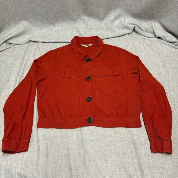 Ci Sono-Linen Collection Button Down Long Sleeve Crop Top Burnt Orange Women's L - Picture 9 of 12